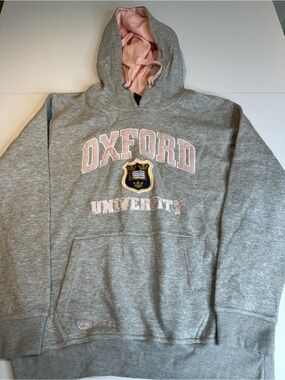 Oxford University Crewneck Hoodie - Gray with Pink Lining